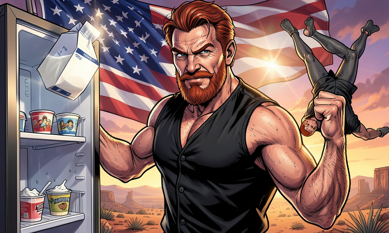 Chuck Norris öffnet einen Kühlschrank. Die Milch darin macht einen perfekten Rückwärtssalto, bevor sie in sein Glas springt. Die Joghurtbecher verneigen sich respektvoll.