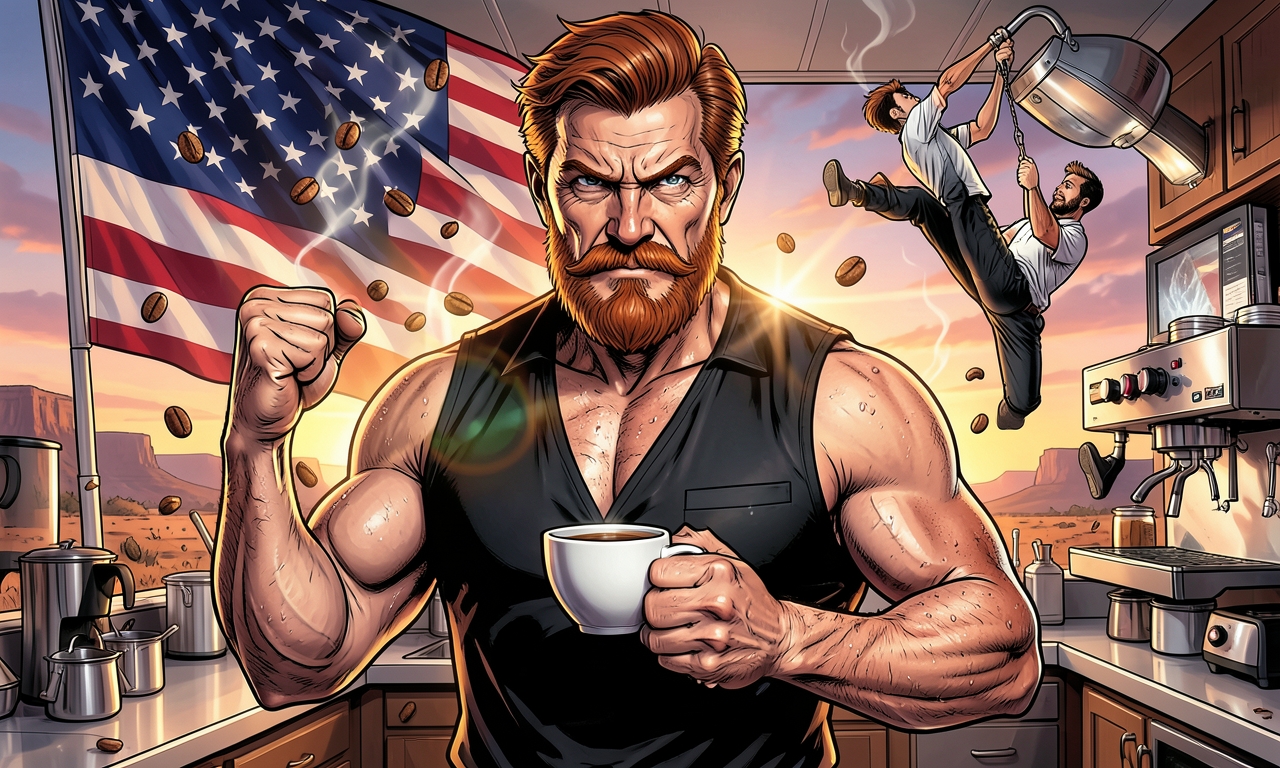 Chuck Norris bestellt einen Kaffee. Die Barista sagt: 'Das dauert 5 Minuten.' Chuck Norris nickt. Nach 4 Minuten und 59 Sekunden hat er die Zeit angehalten, den Kaffee selbst gebraut und die Barista gerettet, die in einer Kaffeemaschine gefangen war.