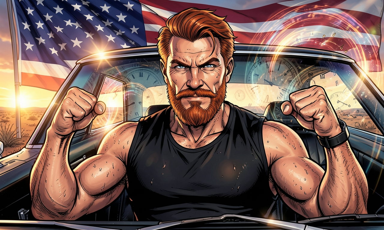 Chuck Norris steht im Stau. Plötzlich dreht er den Zündschlüssel um. Der Motor brüllt nicht – die Zeitmaschine im Kofferraum aktiviert sich. Seitdem ist der Stau weg. Und die 80er-Jahre auch.