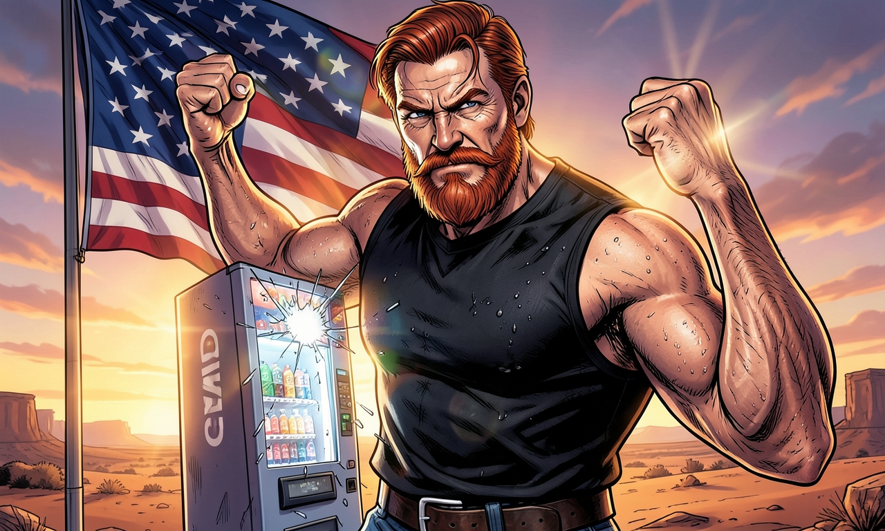 Chuck Norris streitet sich mit einem Getränkeautomaten. Der Automat gibt nach und wirft eine Cola aus. Chuck Norris nimmt die Cola, aber der Automat will sie zurück. Daraufhin wirft Chuck Norris den Automaten in den Automaten.